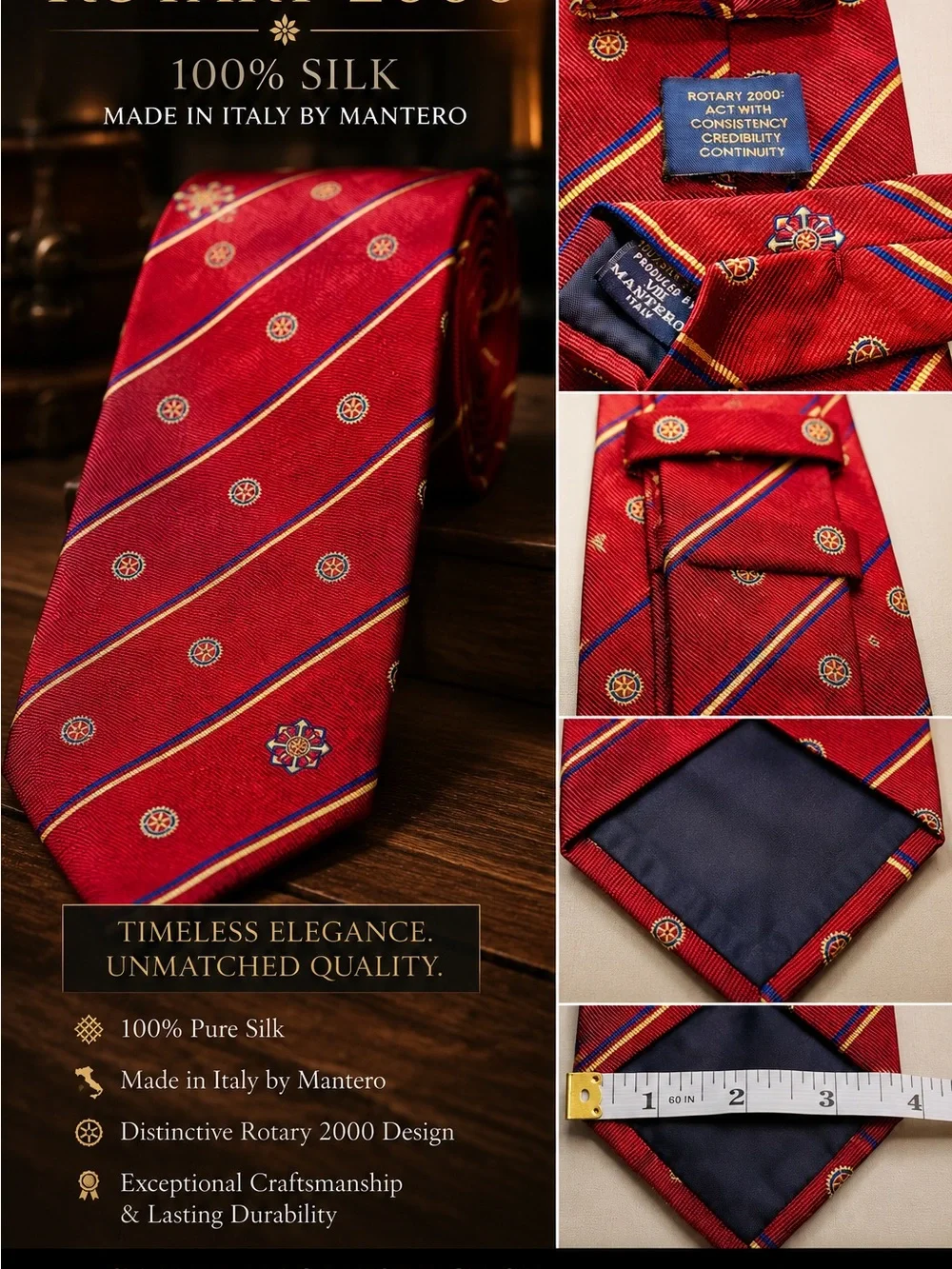 Rotary 2000 Red Silk Striped Tie by Mantero - Made in Italy